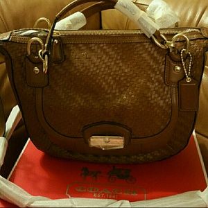COACH BASKET WEAVE/SMOOTH LEATHER BAG NWT